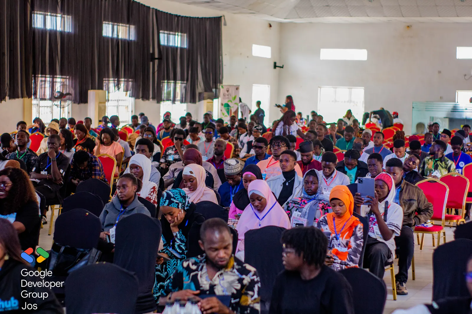 A full hall during a DevFest Jos session